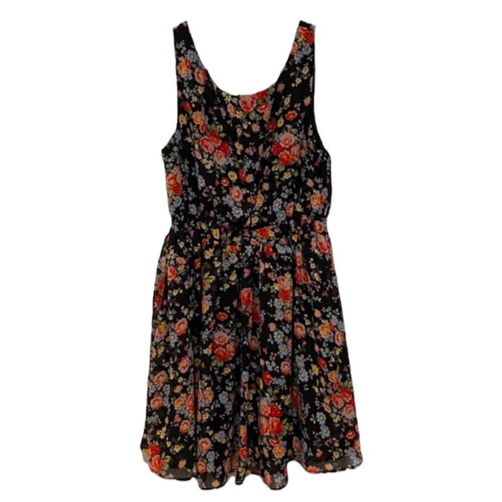 Monteau Black Floral Sleeveless Dress Size Small
